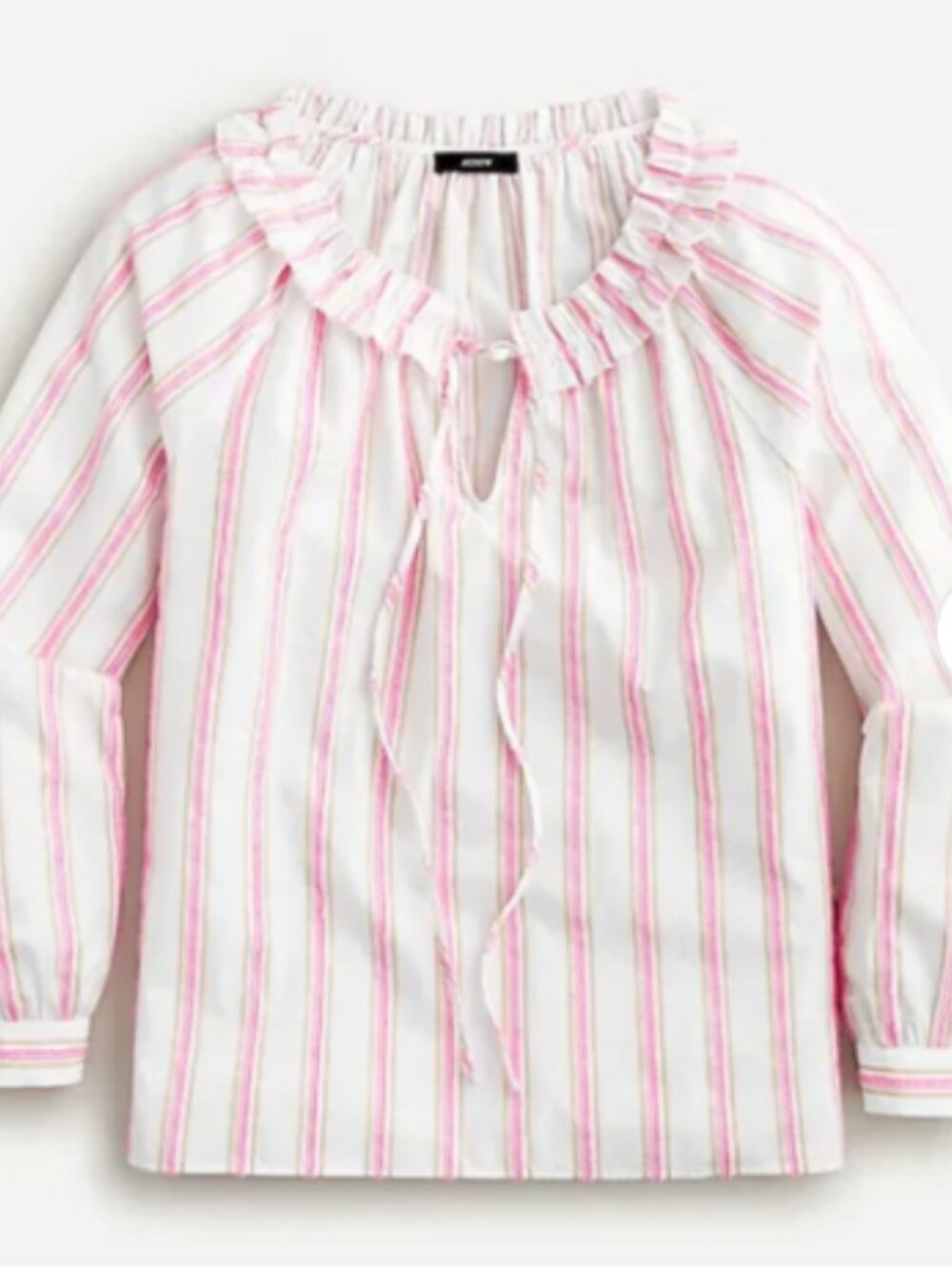J. Crew Tie Front Ruffle Neck Top in Pink Stripe Soft Girl Coquette Preppy Sz L